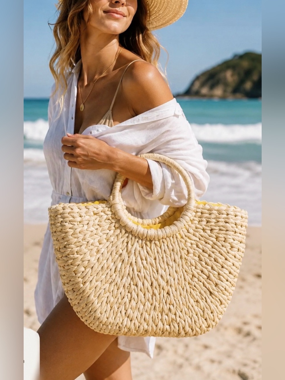 L'Occitane en Provence Woven Straw Tote Bag Beach Summer Handbag